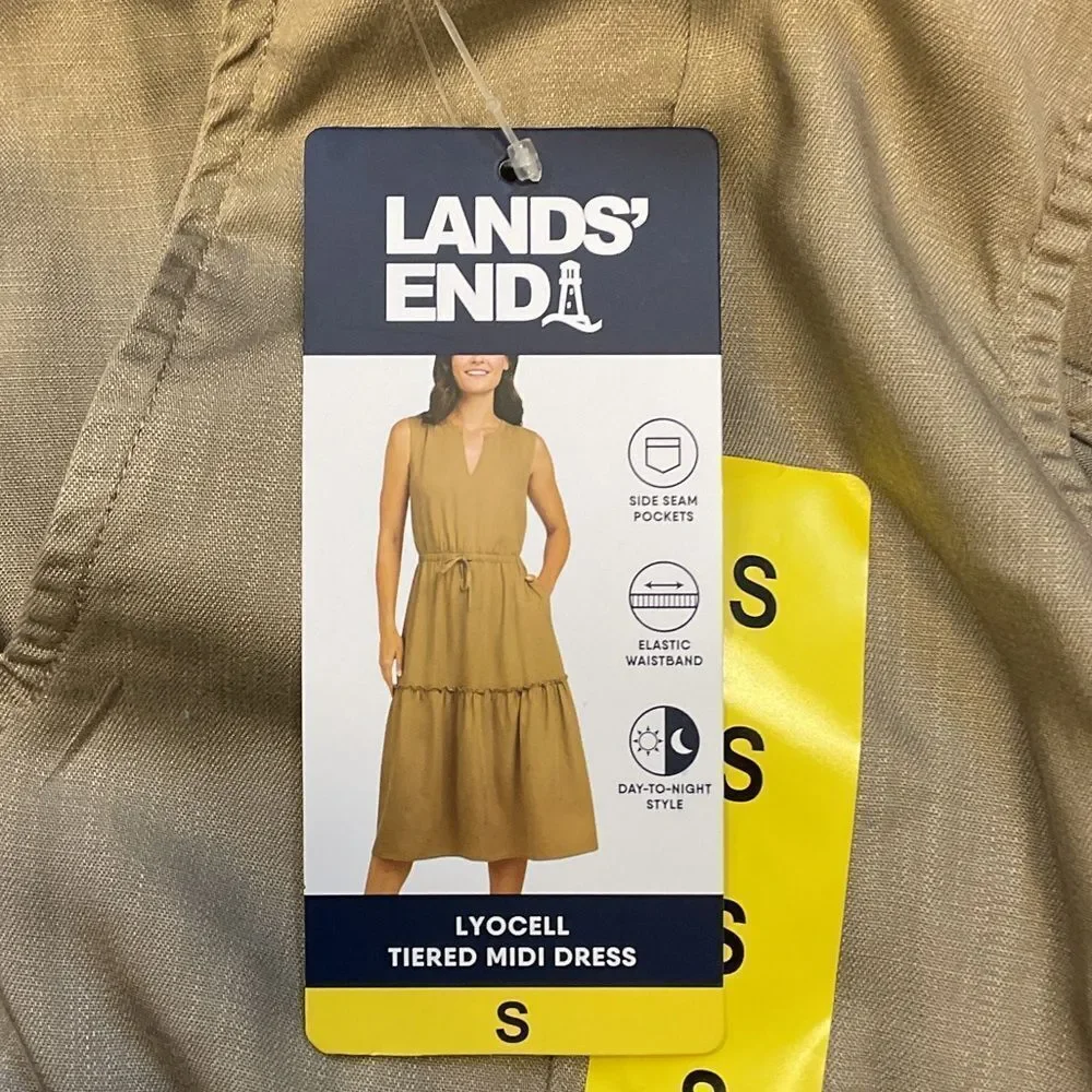 lands end women's tiered midi dress Women's Smocked Cotton Dobby Midi Puff Sleeve Dress